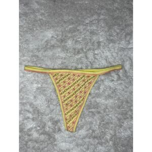 NWOT Victoria’s Secret String Thong Yellow Pink Logo Print Medium